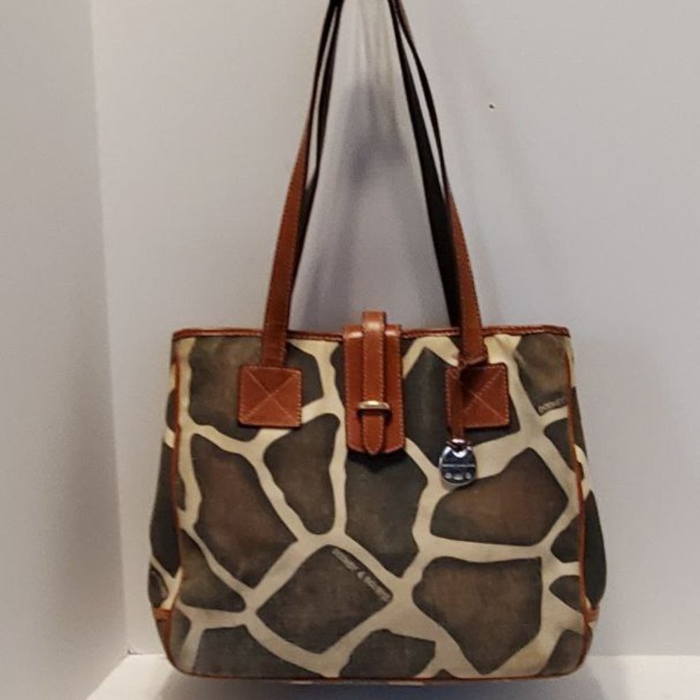 Dooney and Bourke Vintage Deluxe Canvas and Leather Giraffe Shopper Tote